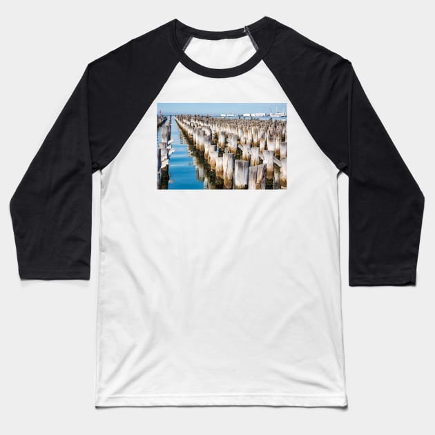 Wooden piles off Princess Pier, Melbourne. Baseball T-Shirt by sma1050